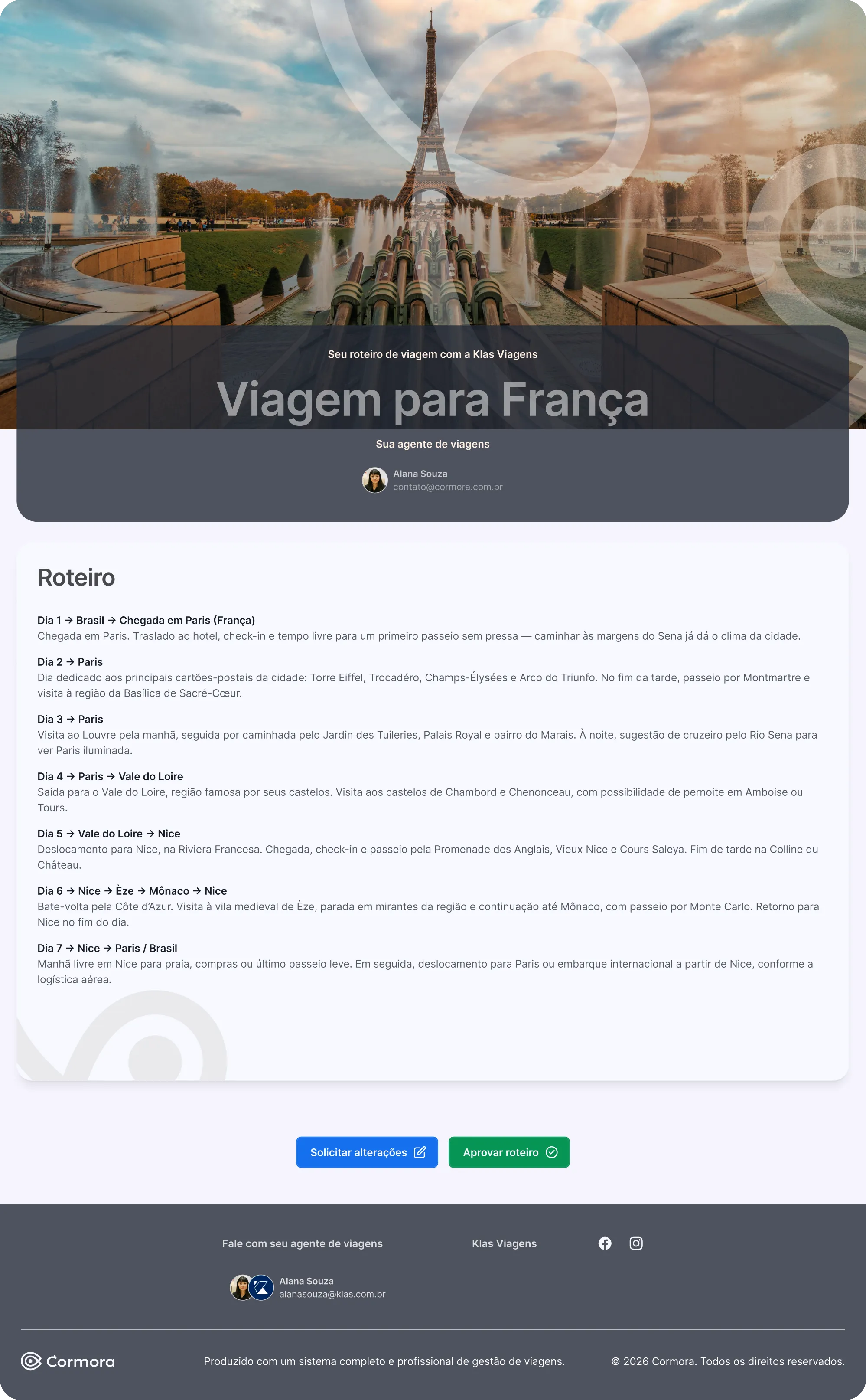 Pré-visualização do itinerário no app Cormora